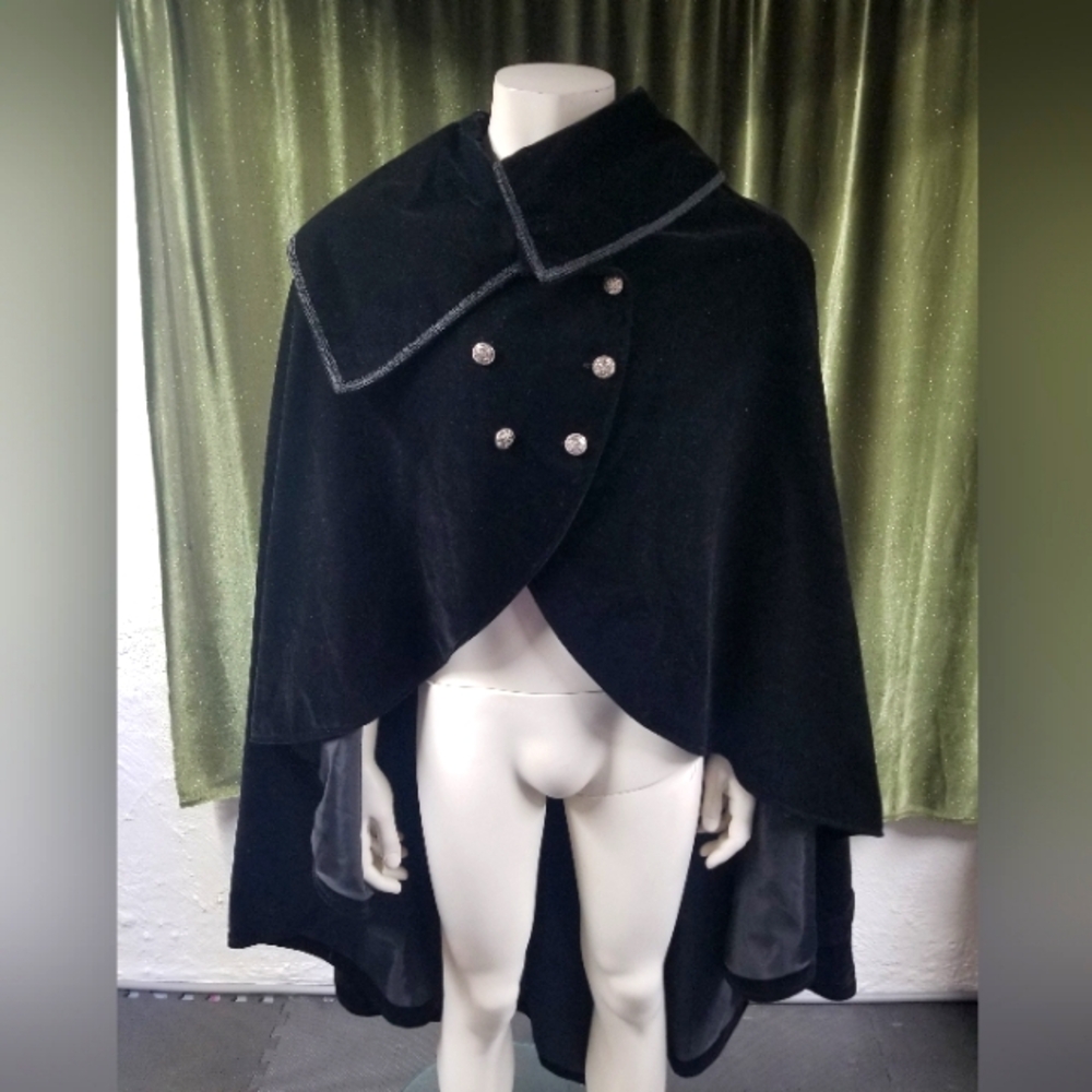 Womens Black Velvet Asymmetrical Cape